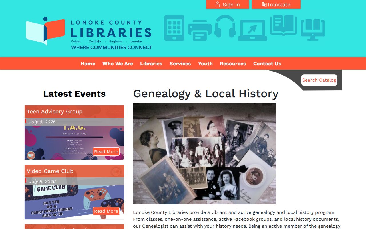 Cabot people search Lonoke County Libraries genealogy newspapers
