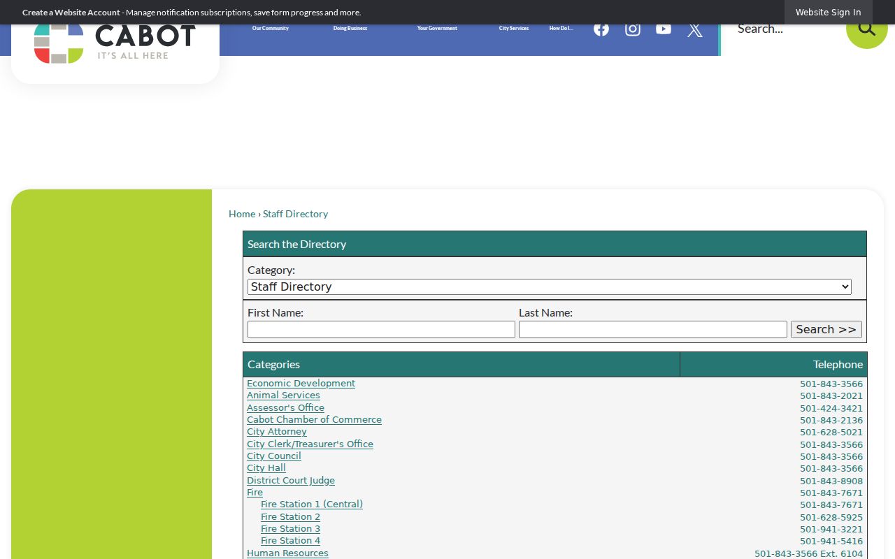 Cabot people directories city staff directory search fields