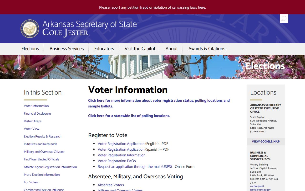 Cabot voter registration records on the Arkansas Secretary of State voter information page